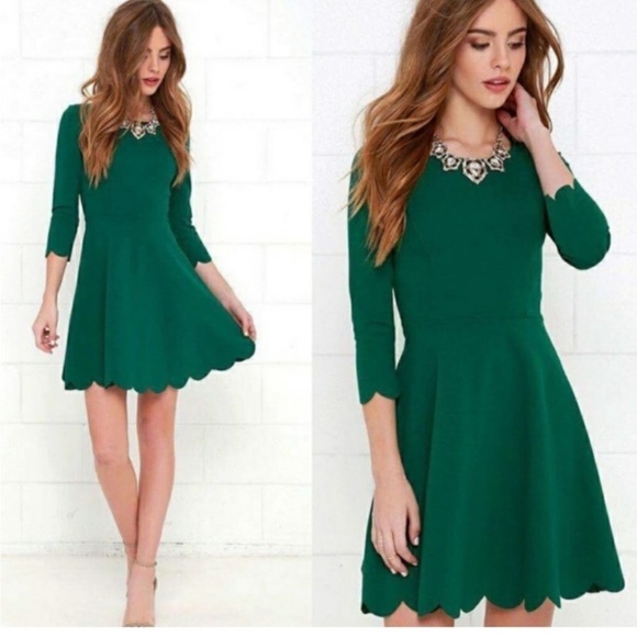LULU’S Cumulonimbus Clouds Green Skater L Midi scoop neck scalloped hem Dress - Picture 15 of 15